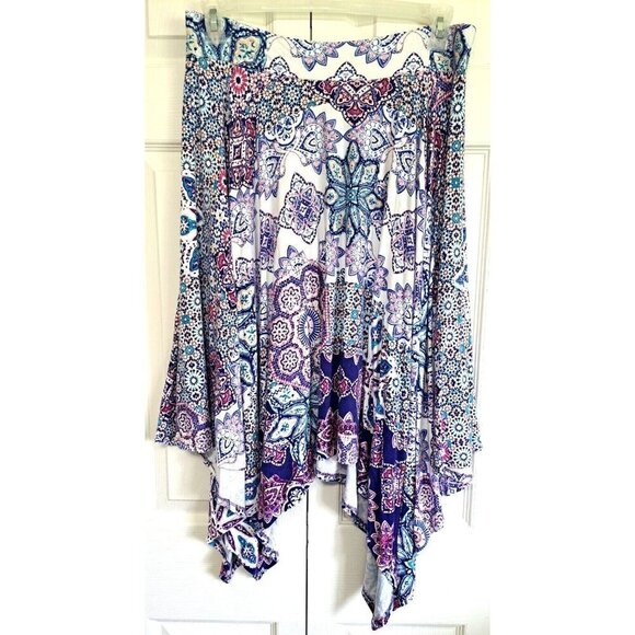 Chico's LP (2P) Multicolor Medallion Handkerchief Hem Pull-On Skirt - Picture 4 of 7